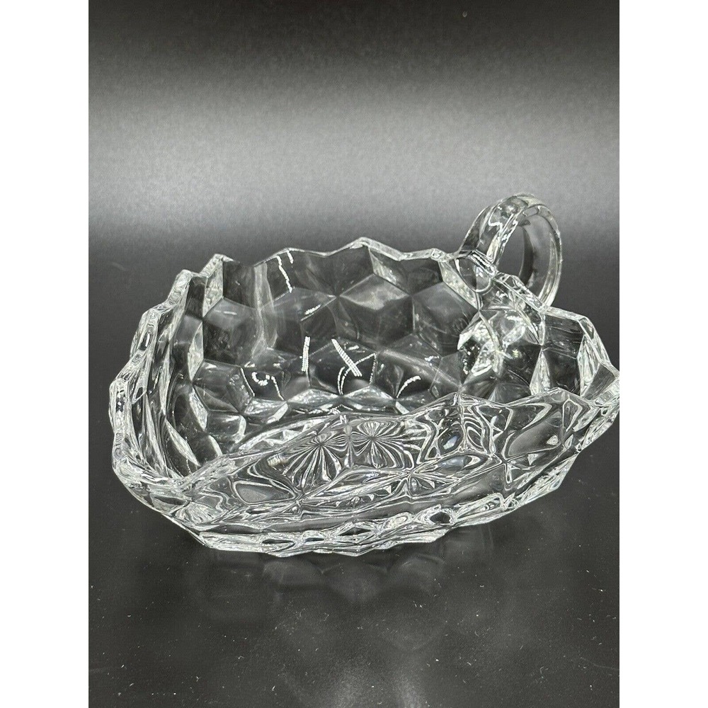Vtg Fostoria American Clear Glass Nappy Fruit Bowl Triangular Cubist Dish Handle